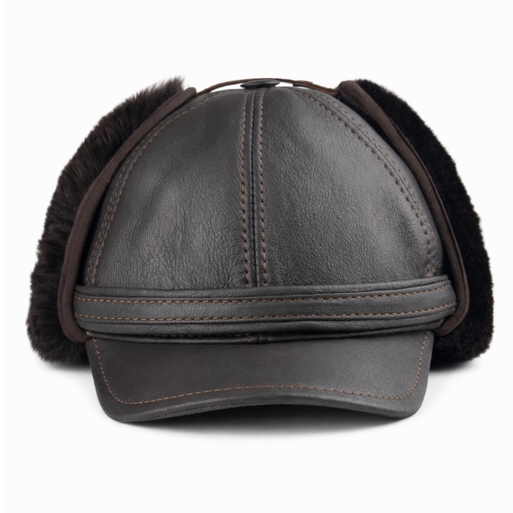 Real Shearling Sheepskin Leather Trapper Hat Aviator Ushanka Sheep Aviator Hat